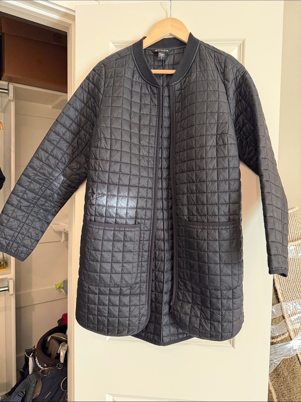 Athleta Black Lightweight Quilted Longline Utility Jacket Womens small